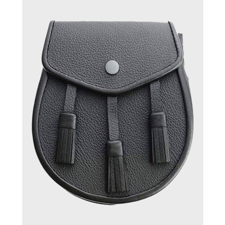 All Black Three Tassels Leather Sporran