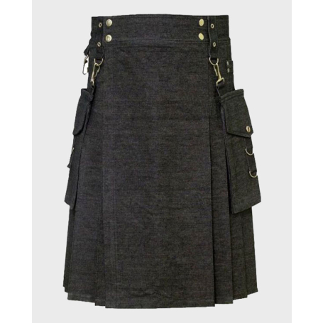 American Cargo Denim Kilt With Detachable Pockets