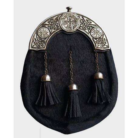 Antique Finished Black Calfskin Full Dress Sporran With Chain