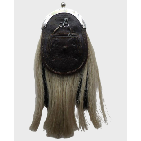 Antique Scottish Horse Hair Sporran With Chain,Black Chain