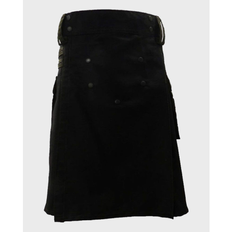 Black Deluxe Modern Kilt with Olive Green Cargo Pockets