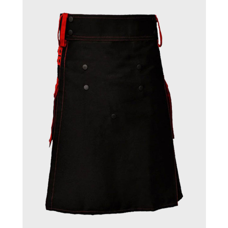 Black Deluxe Modern Kilt with Red Cargo Pockets