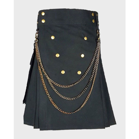 Black Fashion Utility Kilt with Chain Stripes