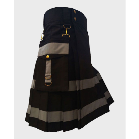Black Style Utility Kilt with Detachable Pockets