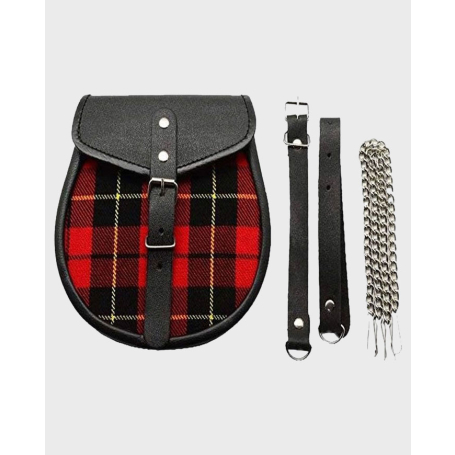 Black and Red Plaid Scottish Sporran with Chain Belt