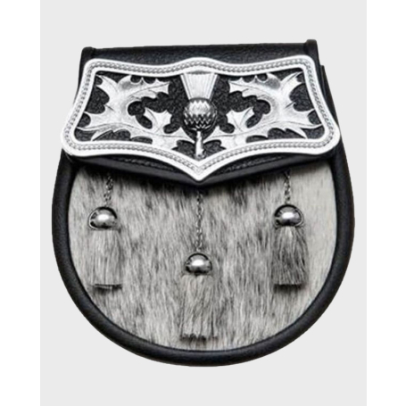 Black Calfskin Thistle Plate Semi Dress Sporran