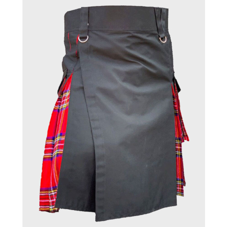 Black Cotton With Royal Stewart Hybrid Kilt