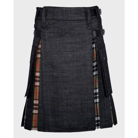 Black Denim & Campbell Tartan Hybrid Utility Kilt