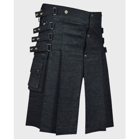 Black Denim Stylish Utility Kilt