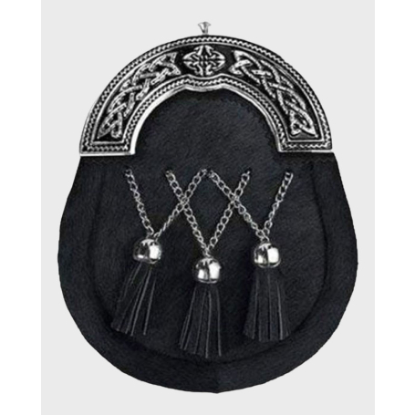Black Enamel Calfskin Full Dress Sporran With Chain