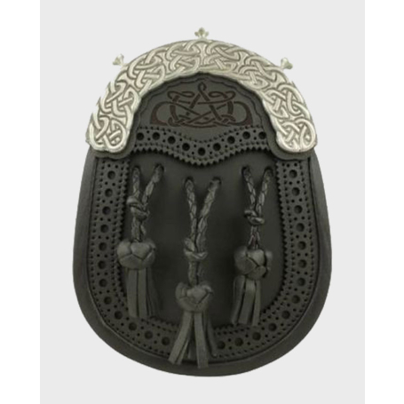 Black Hand Dyed Brogued Leather Sporran & Chain