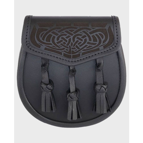 Black Leather Sporran With Laser Etched Celtic Design
