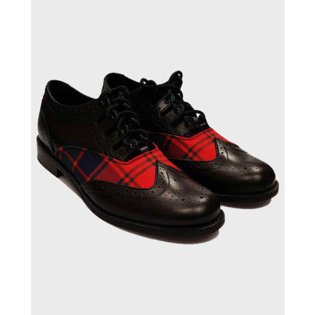 Black Leather Tartan Ghillie Brogues
