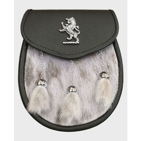 Black Seal Skin Semi Dress Leather Sporran With Lion Rampant