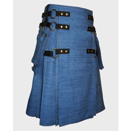 Blue Denim Stylish Cargo Utility Kilt