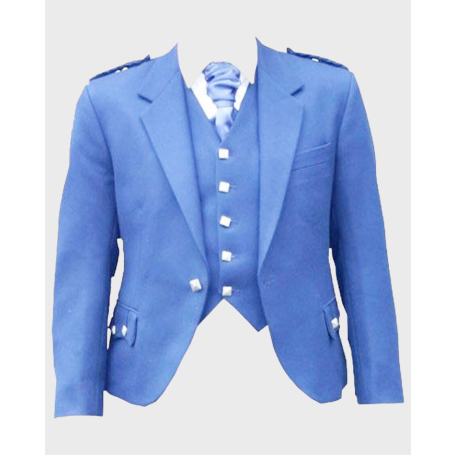 Blue Wool Tweed Argyle Kilt Jacket & Vest Set