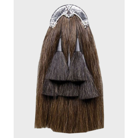 Brown Horse Hair Piper Sporran With 5 Black Tassels,Black Belt, Black Tassels