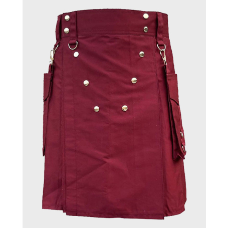 Burgundy Color Utility Kilt with Detachable Pockets