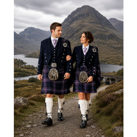 Navy Blue Prince Charlie Jacket with Tartan Kilt Outfit Package