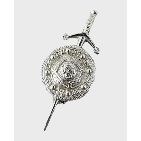 Celtic Shield Design Chromed Sword Kilt Pin