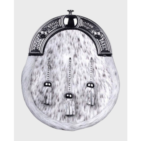 Chrome Celtic Knot Full Dress Natural Calfskin Sporran with Chain