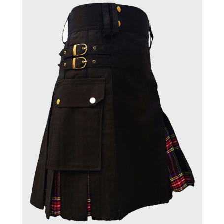 Clan Men Black Stewart Hybrid Tartan Kilt for Men