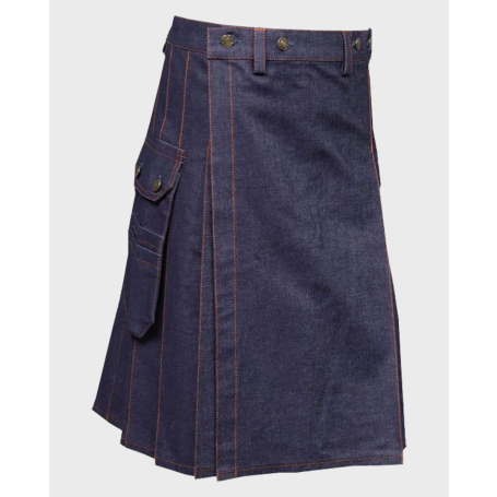 Classic Blue Denim Red Stitched Kilt,