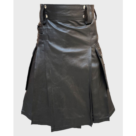 Fetish Black Leather Fashion Kilt