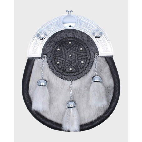 Full Dress Leather Sporran Light Grey Sealskin With Free Chain Belt