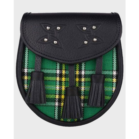 Genuine Leather with Irish National Green Tartan Sporran & Chain Belt