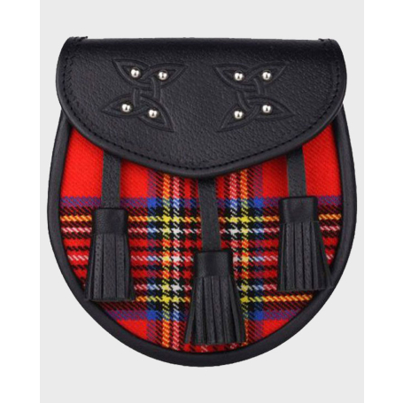 Genuine Leather with Royal Stewart Tartan Sporran & Chain Belt,Chain Belt