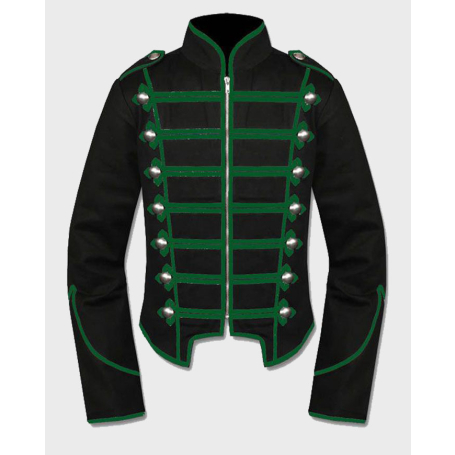 Gothic Green Black Military Drummer Jacket For Men,Green Military Jacket