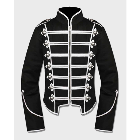 Gothic Silver Black Military Drummer Jacket For Men