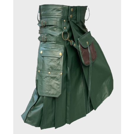 Green Leather Kilt With Sporran