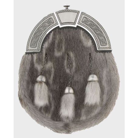 Grey Sealskin Sporran with Antique Celtic Knot Design Cantle