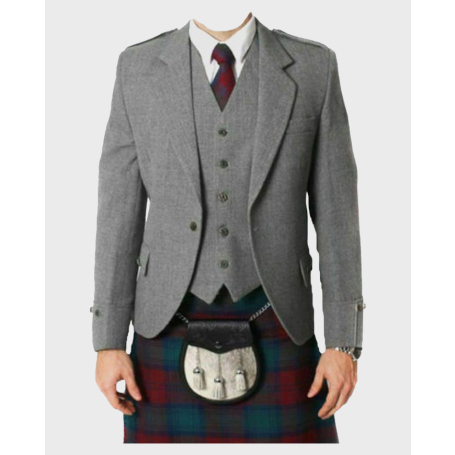 Grey Tweed Argyll Kilt Jacket & Vest Set