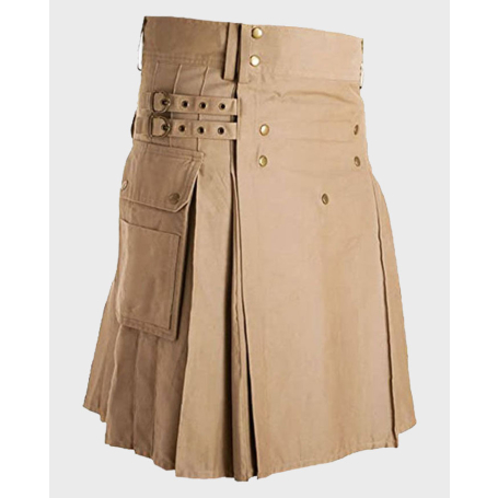 Khaki Utility Kilt with Cargo Pockets