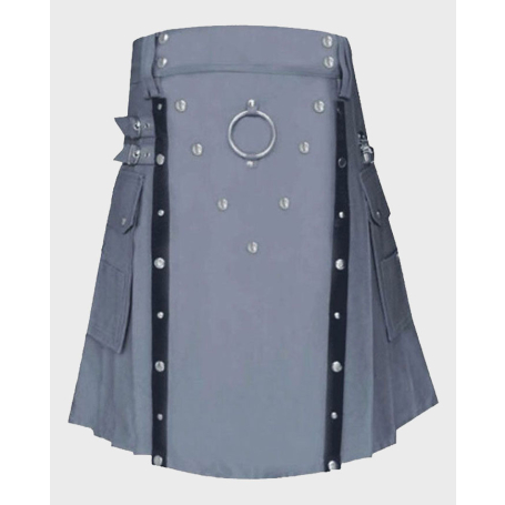 Leather Straps Grey Utility Kilt