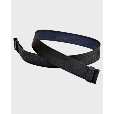 Leather Embossed Scottish Highland Kilt Belt with Celtic Buckle