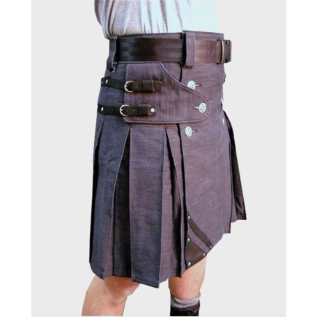 Leather Straps Denim Kilt