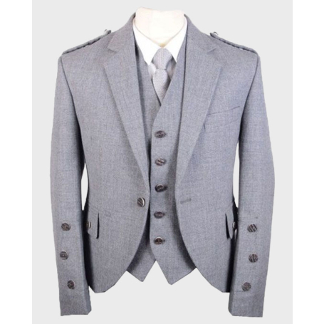 Light Grey Arrochar Wool Tweed Argyle Jacket & Vest Set
