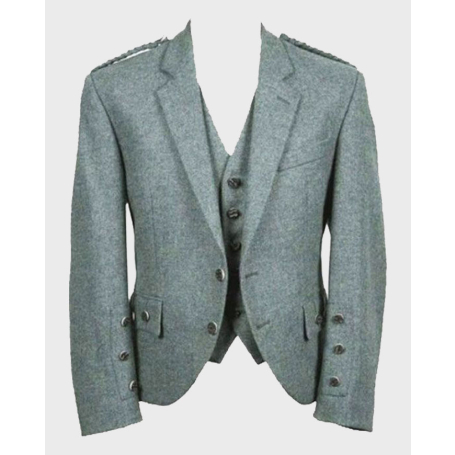 Lovat Green Wool Tweed Argyle Kilt Jacket & Vest Set