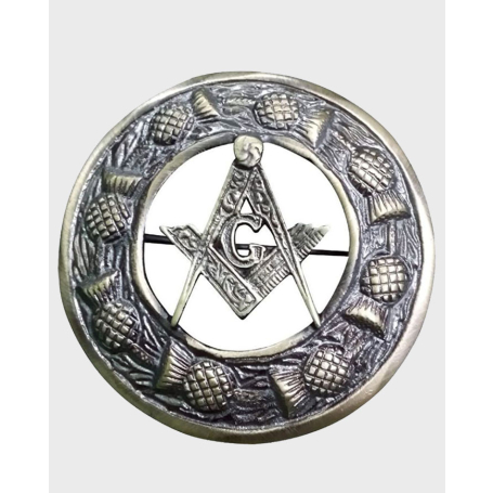 Masonic Crest Fly Plaid Brooch With Thistle Ring