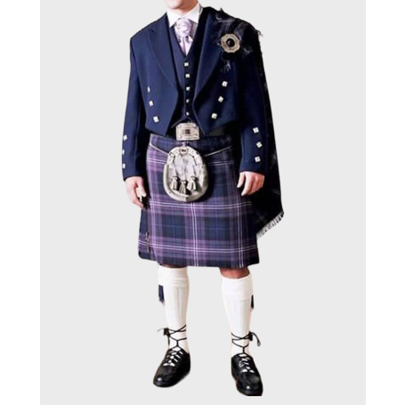 Navy Blue Prince Charlie Jacket with Tartan Kilt Outfit Package