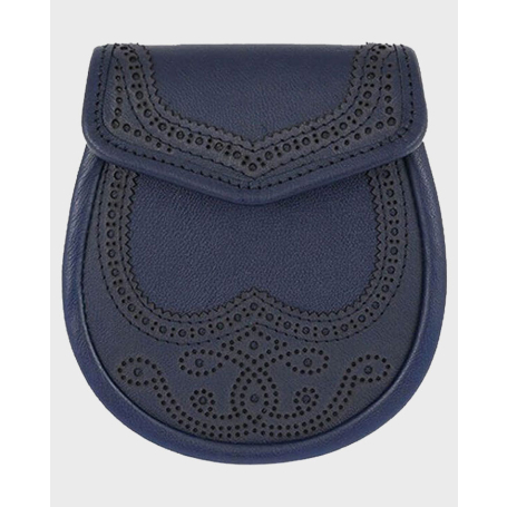 Navy Blue Scottish Semi Dress Leather Sporran With Chain Belt,Black Silver Chain