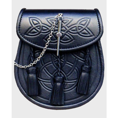 Pin Lock Embossed Leather Kilt Sporran With Chain