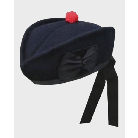 Plain Black Scottish Hat With Red Pom