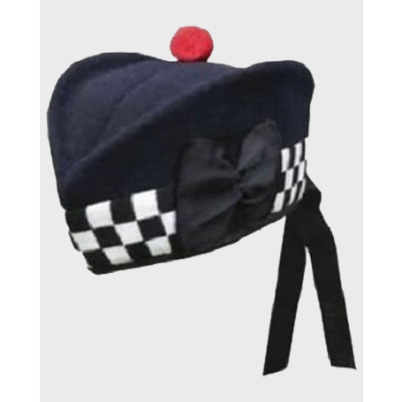 Pure Wool Navy Blue Diced Black & White Glengarry Hat