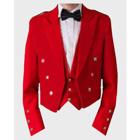 Red Prince Charlie Jacket & Waistcoat Set,Red Jacket