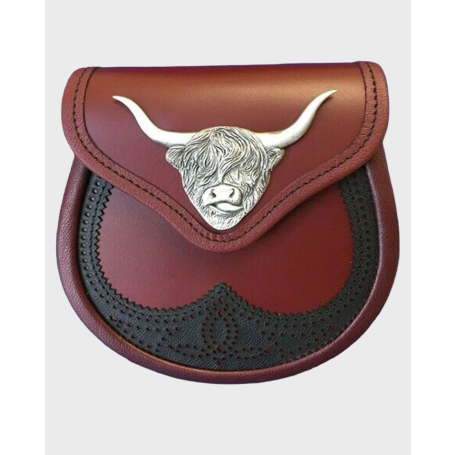 Saddle Cow Ox Blood Semi Dress Leather Sporran,Saddle Leather